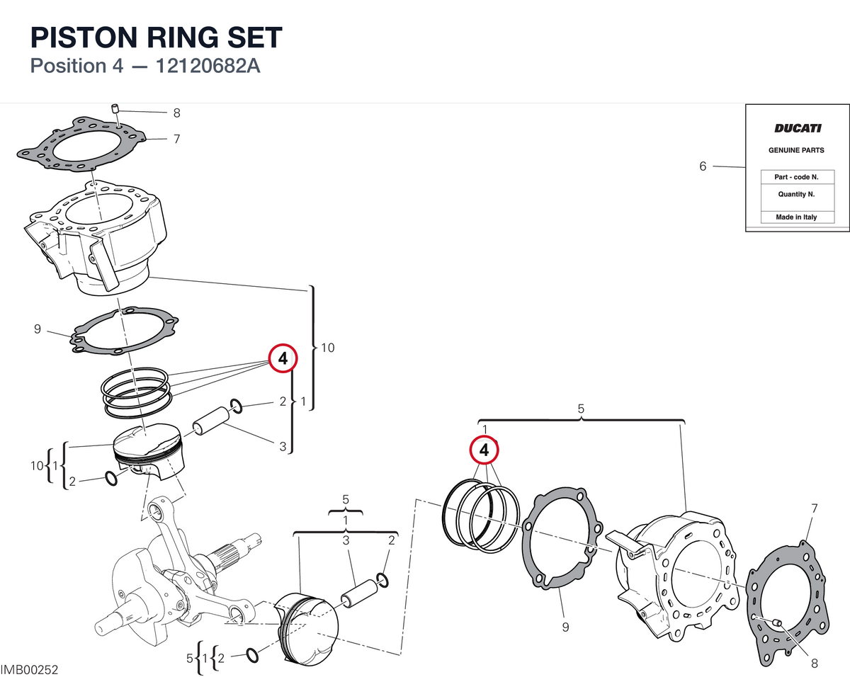 PISTON RING SET 12120682A diagram position