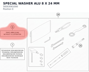 Diagram preview: SPECIAL WASHER ALU 8 X 24 MM (58303061000)