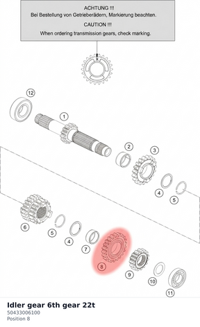 Diagram preview: Idler gear 6th gear 22t (50433006100)