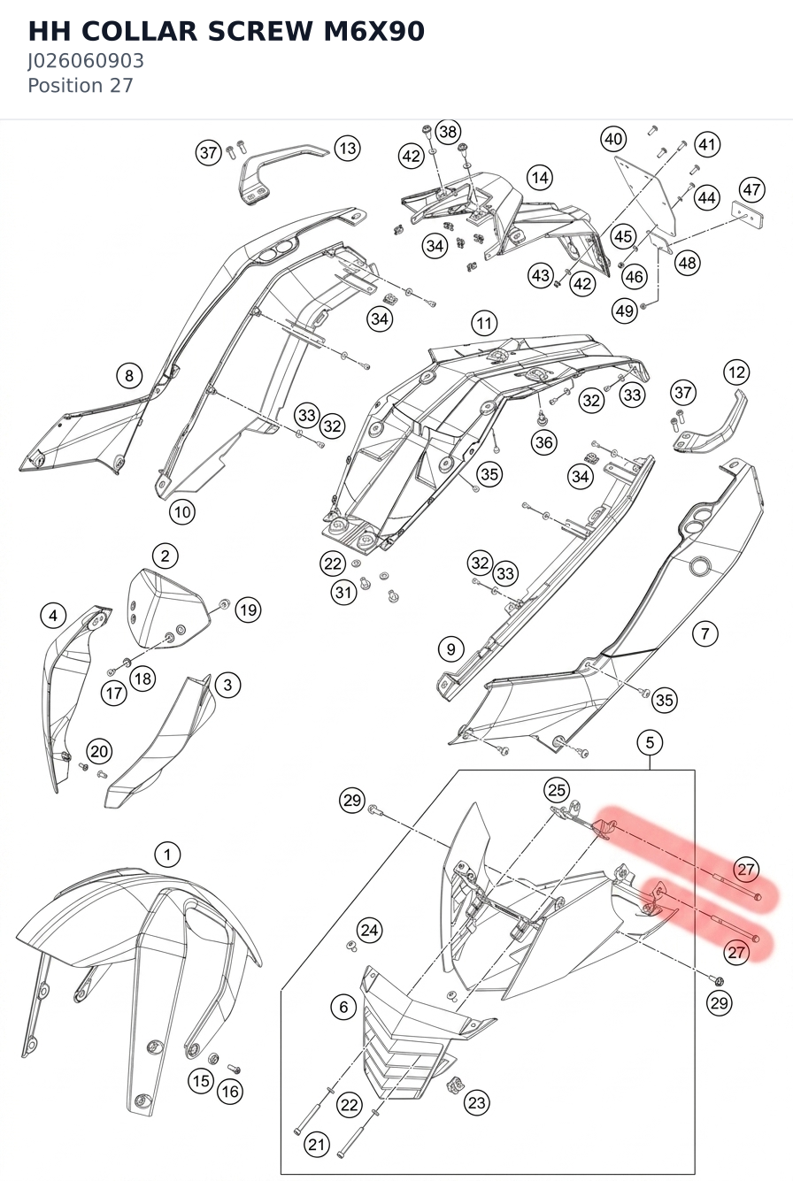 Diagram preview: HH COLLAR SCREW M6X90 (J026060903)