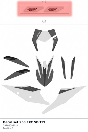 Diagram preview: Decal set 250 EXC SD TPI (79708098014)
