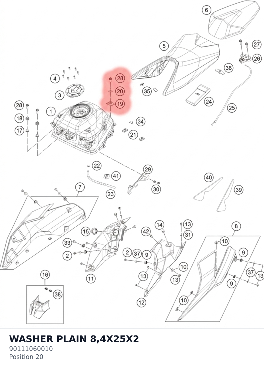 Diagram preview: WASHER PLAIN 8,4X25X2 (90111060010)