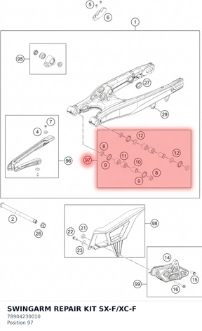Diagram preview: SWINGARM REPAIR KIT SX-F/XC-F (78904230010)
