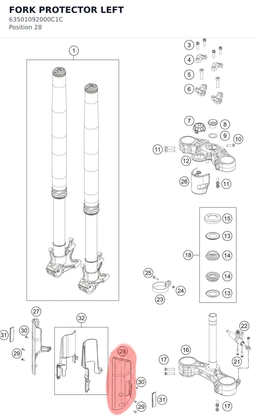 Diagram preview: FORK PROTECTOR LEFT (63501092000C1C)
