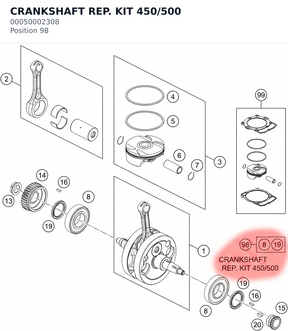 Diagram preview: CRANKSHAFT REP. KIT 450/500 (00050002308)