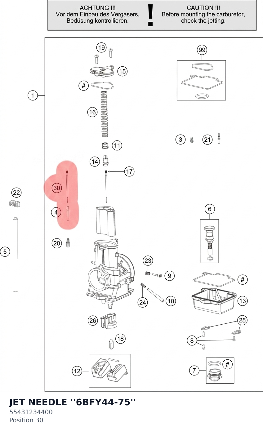 Diagram preview: JET NEEDLE ''6BFY44-75'' (55431234400)