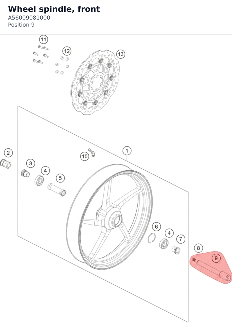 Diagram preview: Wheel spindle, front (A56009081000)