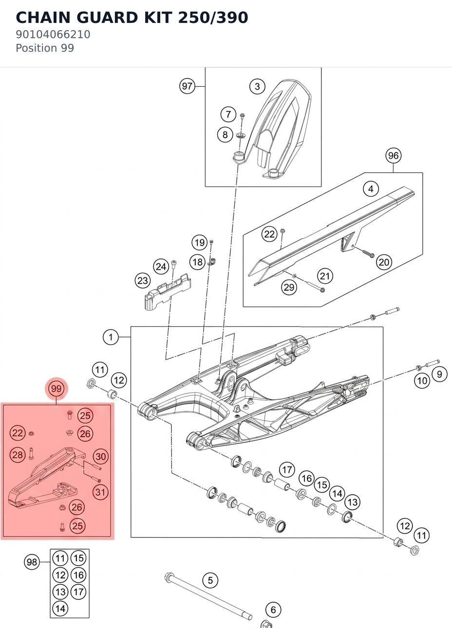 Diagram preview: CHAIN GUARD KIT 250/390 (90104066210)