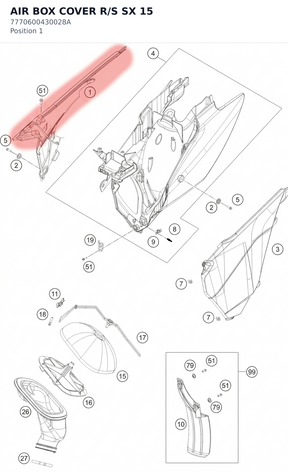 Diagram preview: AIR BOX COVER R/S SX        15 (7770600430028A)