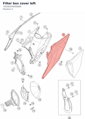 Diagram preview: Filter box cover left (79106105000ABA)