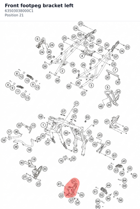 Diagram preview: Front footpeg bracket left (63503038000C1)