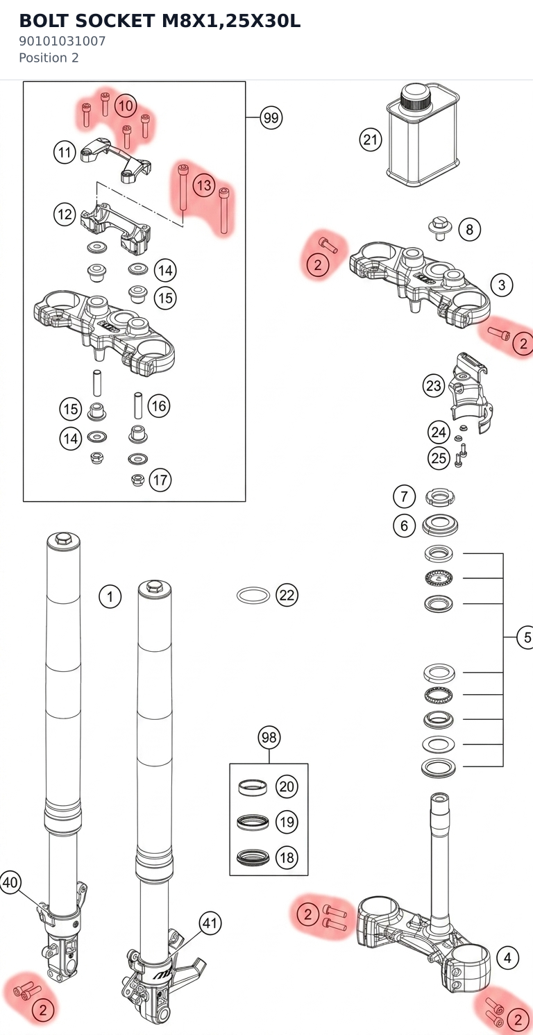 Diagram preview: BOLT SOCKET M8X1,25X30L (90101031007)