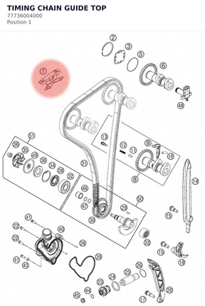 Diagram preview: TIMING CHAIN GUIDE TOP (77736004000)