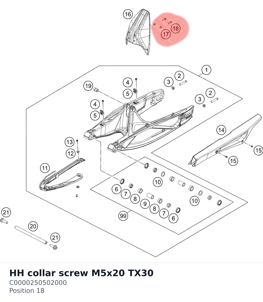Diagram preview: HH collar screw M5x20 TX30 (C0000250502000)