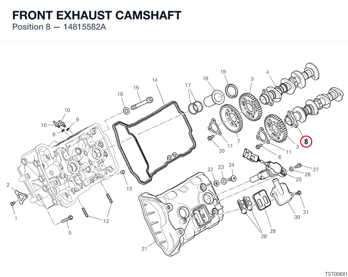 FRONT EXHAUST CAMSHAFT 14815582A diagram position