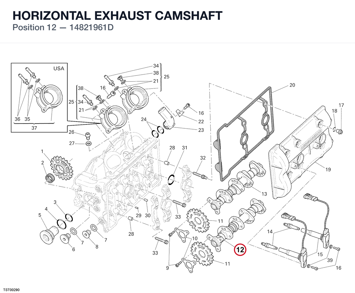 HORIZONTAL EXHAUST CAMSHAFT 14821961D diagram position