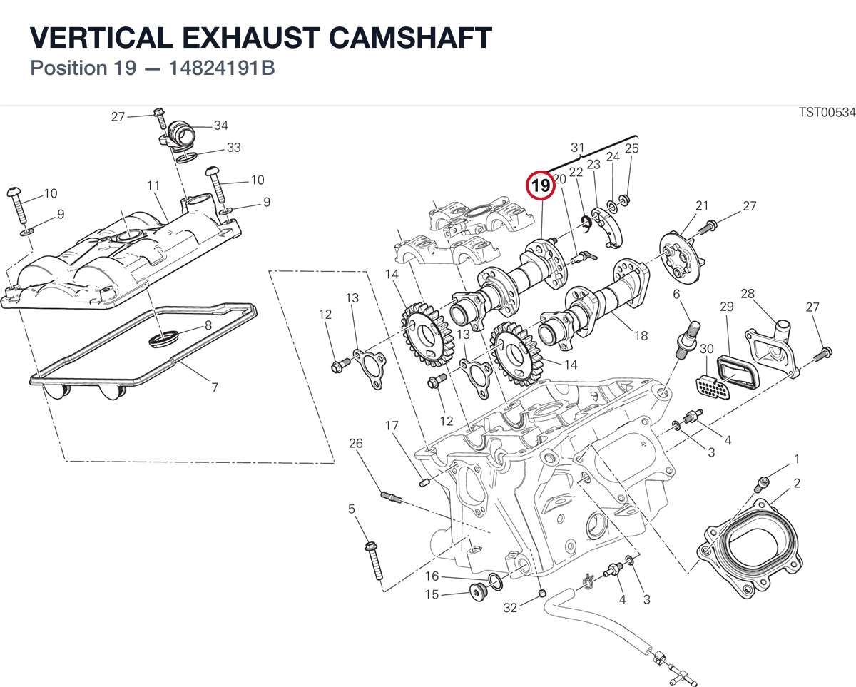 VERTICAL EXHAUST CAMSHAFT 14824191B diagram position
