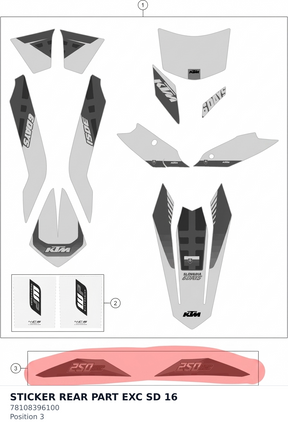 Diagram preview: STICKER REAR PART EXC SD 16 (78108396100)