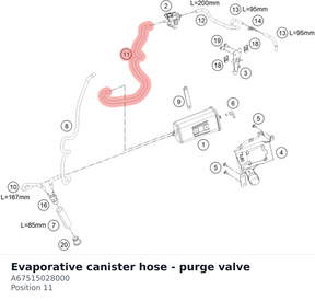 Diagram preview: Evaporative canister hose - purge valve (A67515028000)