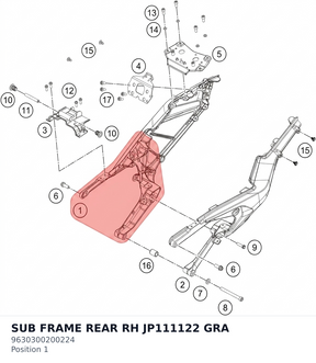 Diagram preview: SUB FRAME REAR RH JP111122 GRA (9630300200224)