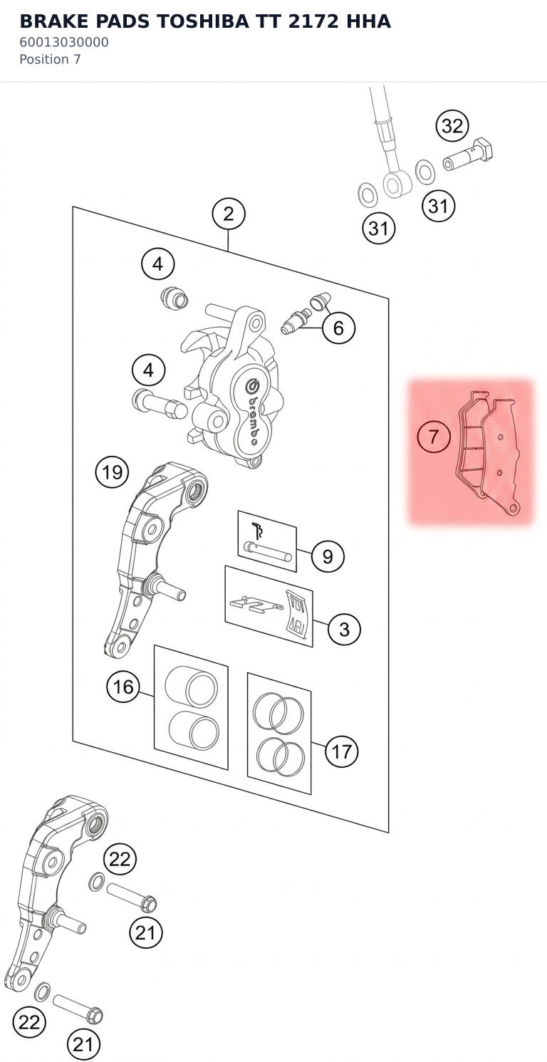 Diagram preview: BRAKE PADS TOSHIBA TT 2172 HHA (60013030000)
