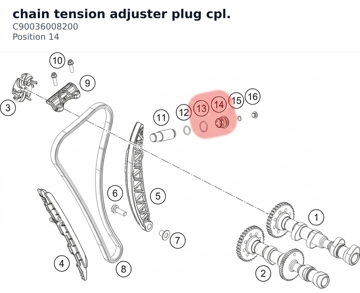 Diagram preview: chain tension adjuster plug cpl. (C90036008200)