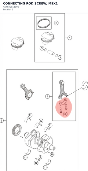 Diagram preview: CONNECTING ROD SCREW, M9X1 (A64030013000)