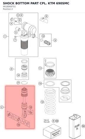 Diagram preview: SHOCK BOTTOM PART CPL. KTM 690SMC (46180687S1)