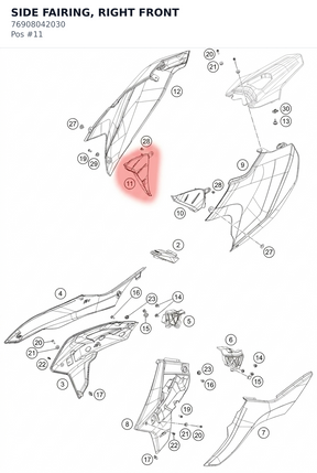 Diagram preview: SIDE FAIRING, RIGHT FRONT (76908042030)