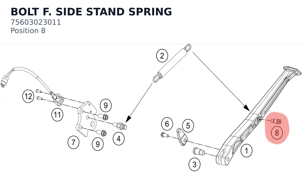 Diagram preview: BOLT F. SIDE STAND SPRING (75603023011)