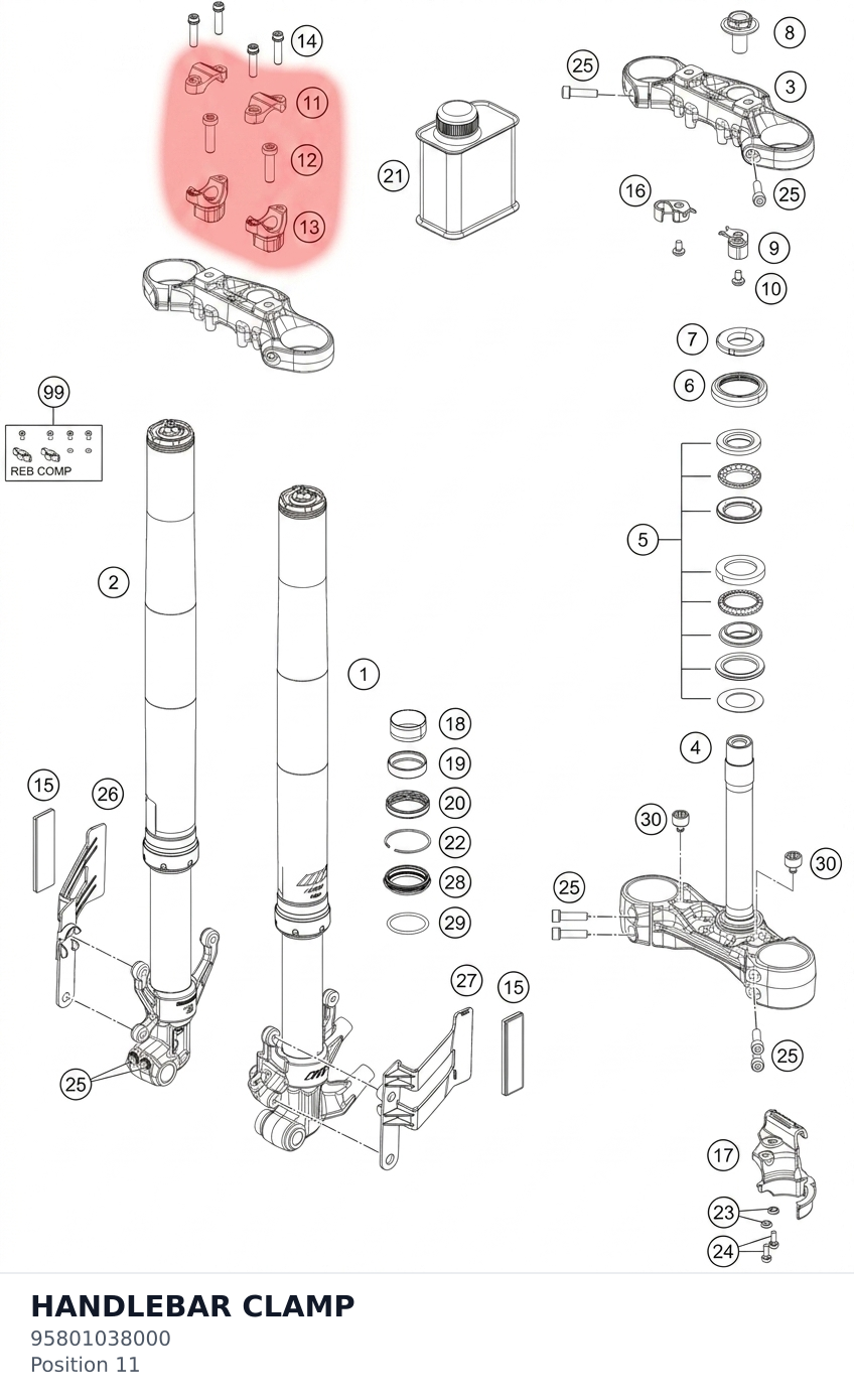 Diagram preview: HANDLEBAR CLAMP (95801038000)
