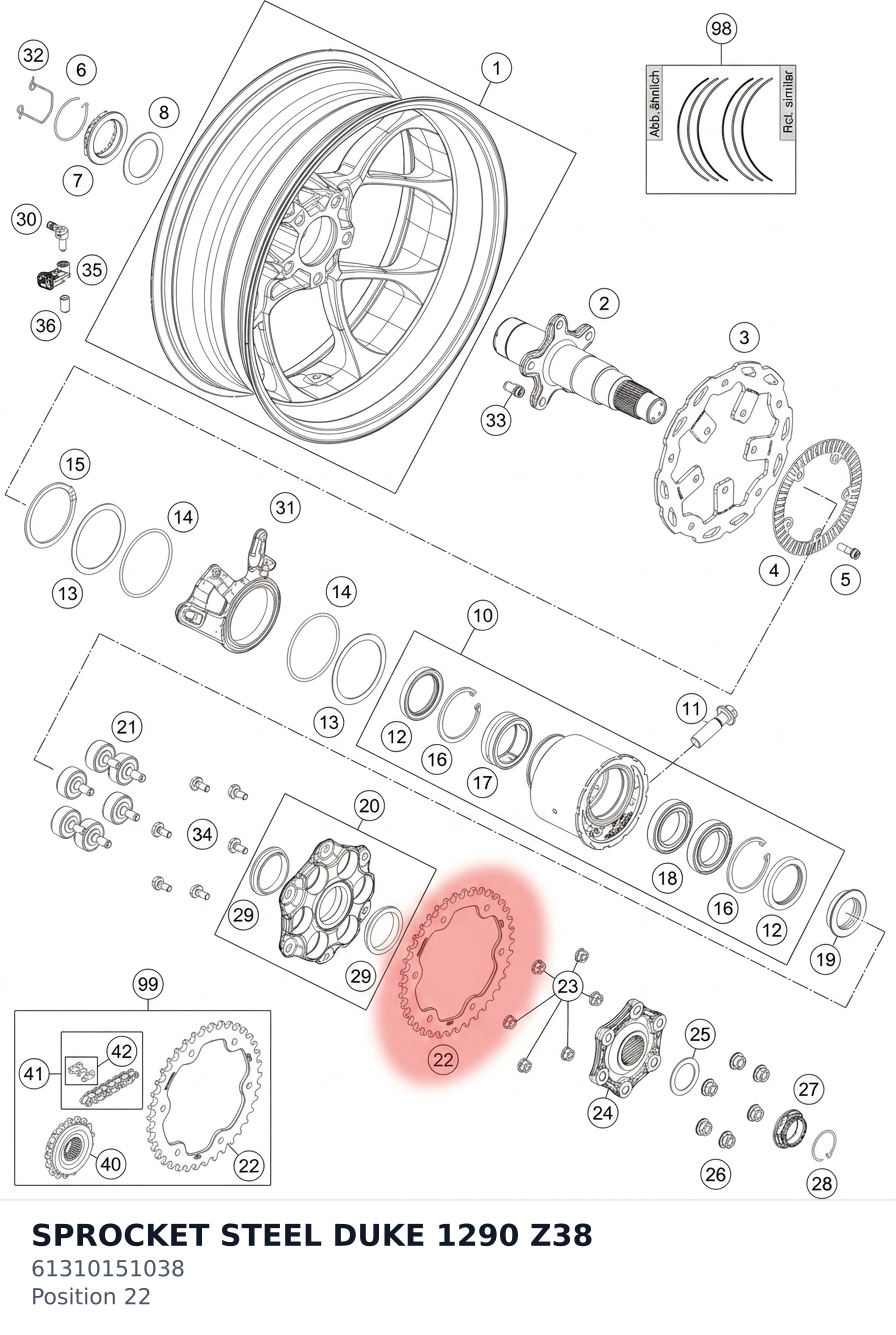Diagram preview: SPROCKET STEEL DUKE 1290 Z38 (61310151038)