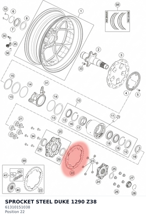 Diagram preview: SPROCKET STEEL DUKE 1290 Z38 (61310151038)