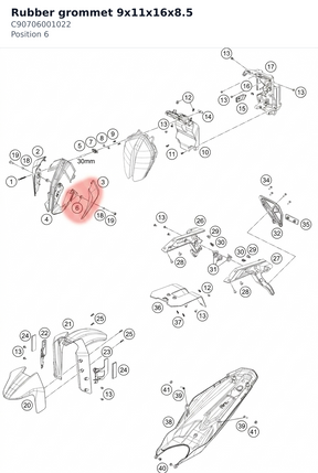 Diagram preview: Rubber grommet 9x11x16x8.5 (C90706001022)