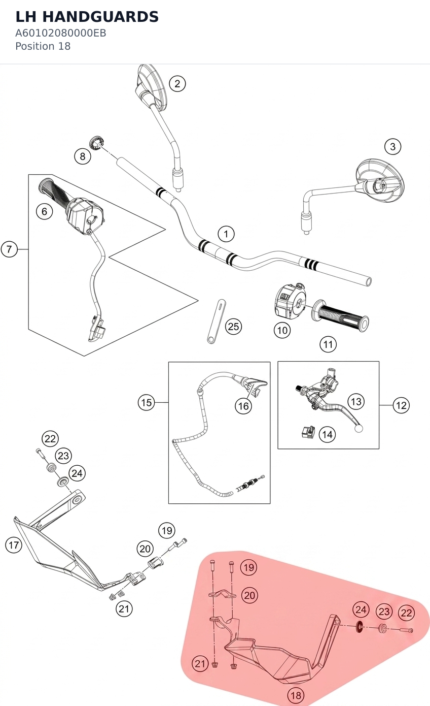 Diagram preview: LH HANDGUARDS (A60102080000EB)
