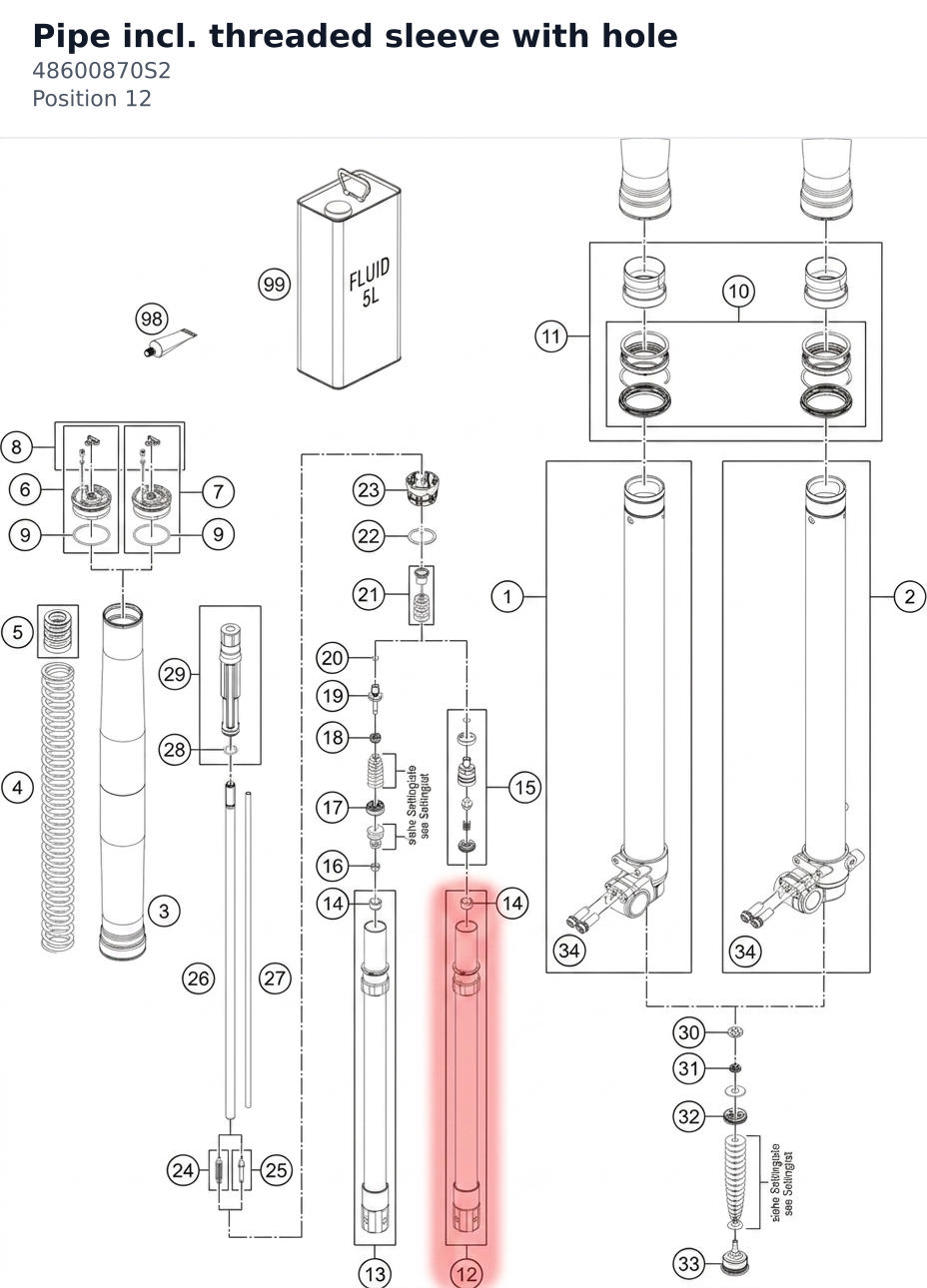 Diagram preview: Pipe incl. threaded sleeve with hole (48600870S2)