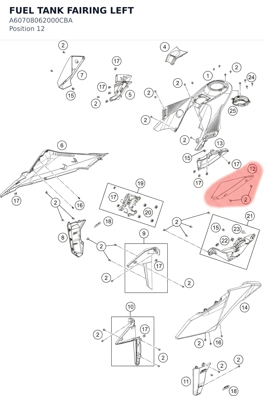 Diagram preview: FUEL TANK FAIRING LEFT (A60708062000CBA)