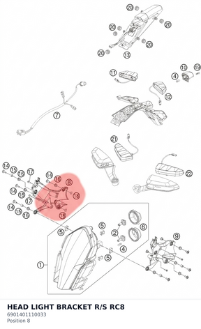 Diagram preview: HEAD LIGHT BRACKET R/S RC8 (6901401110033)