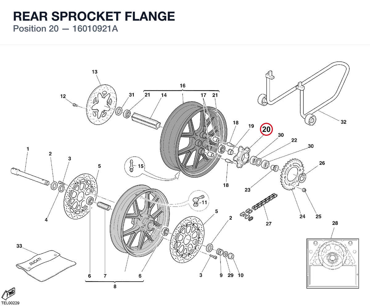 REAR SPROCKET FLANGE 16010921A diagram position
