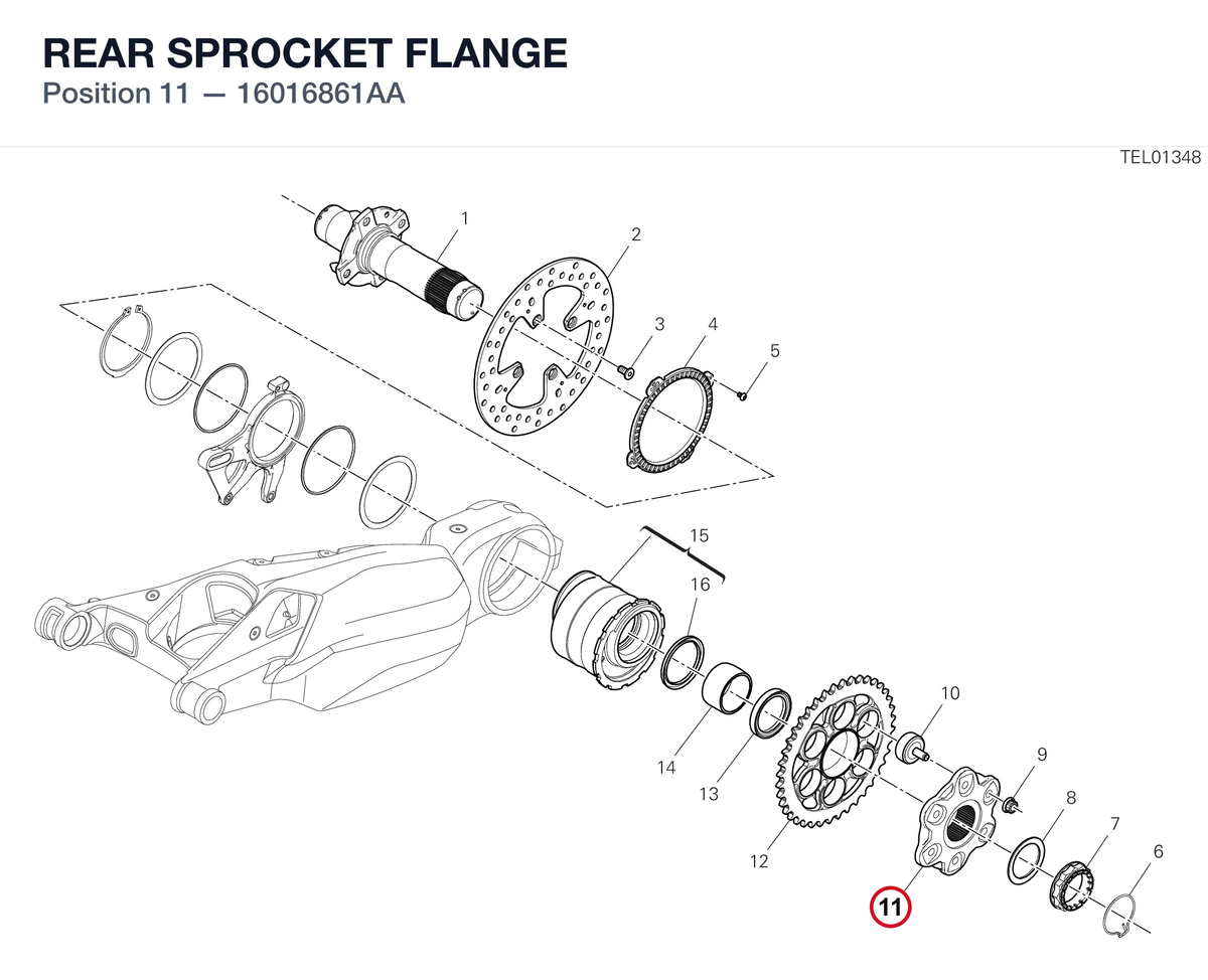REAR SPROCKET FLANGE 16016861AA diagram position