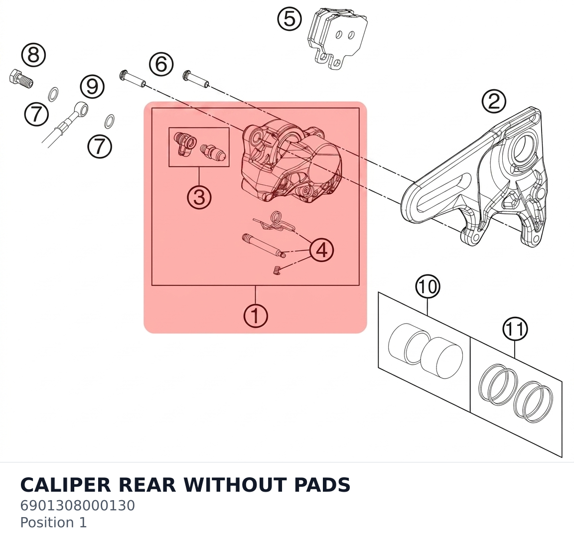 Diagram preview: CALIPER REAR  WITHOUT PADS (6901308000130)
