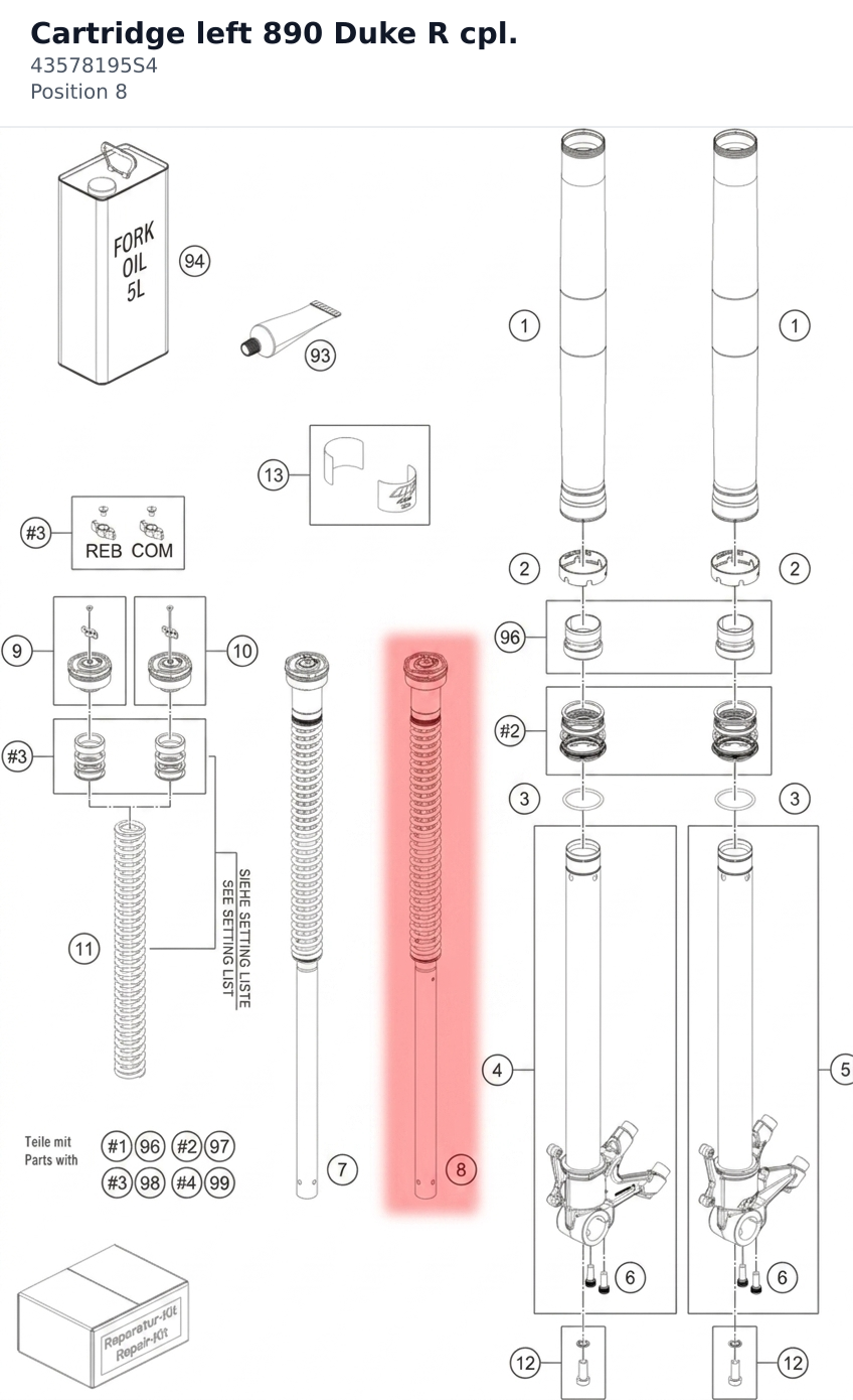 Diagram preview: Cartridge left 890 Duke R cpl. (43578195S4)