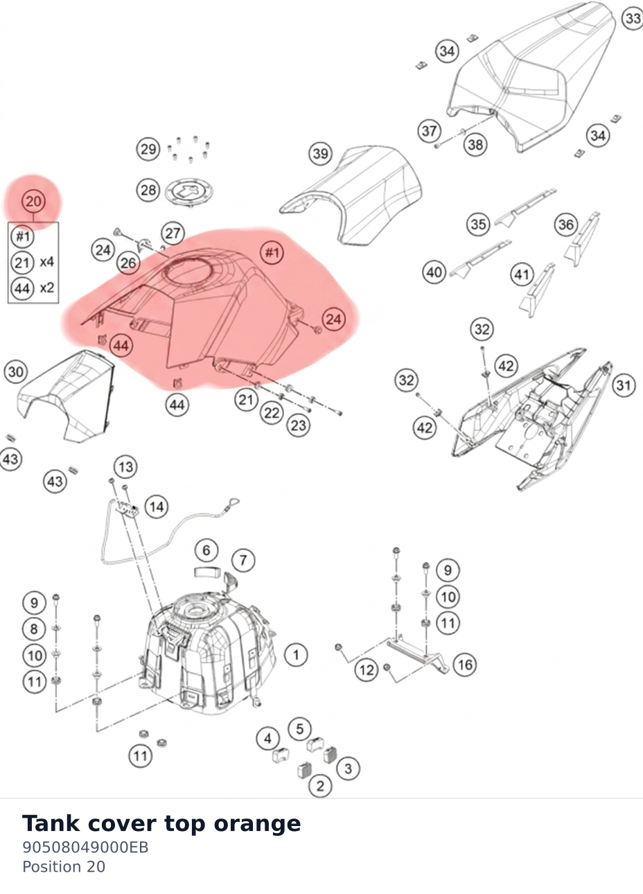 Diagram preview: Tank cover top orange (90508049000EB)