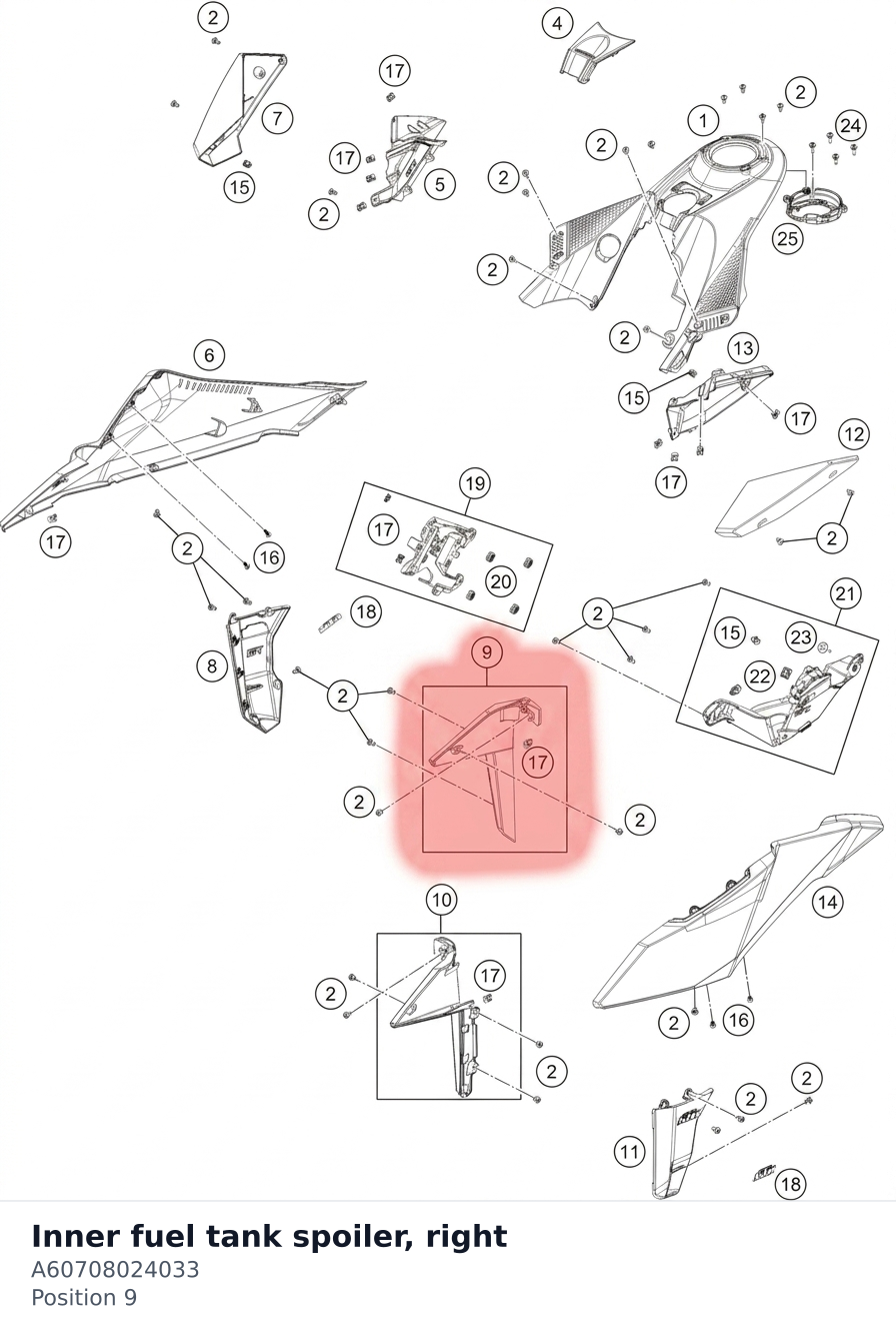 Diagram preview: Inner fuel tank spoiler, right (A60708024033)