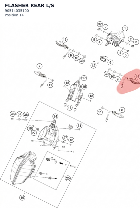 Diagram preview: FLASHER REAR L/S (90514035100)