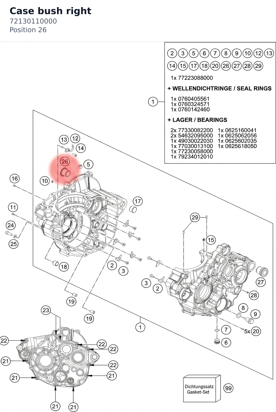 Diagram preview: Case bush right (72130110000)