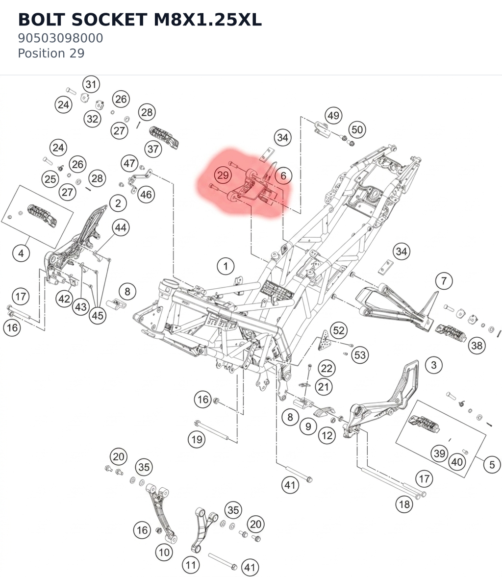 Diagram preview: BOLT SOCKET M8X1.25XL (90503098000)