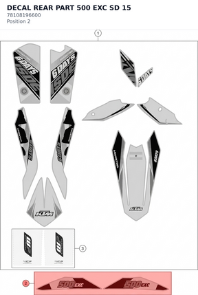 Diagram preview: DECAL REAR PART 500 EXC SD  15 (78108196600)