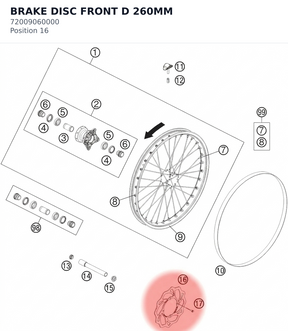 Diagram preview: BRAKE DISC FRONT D 260MM (72009060000)