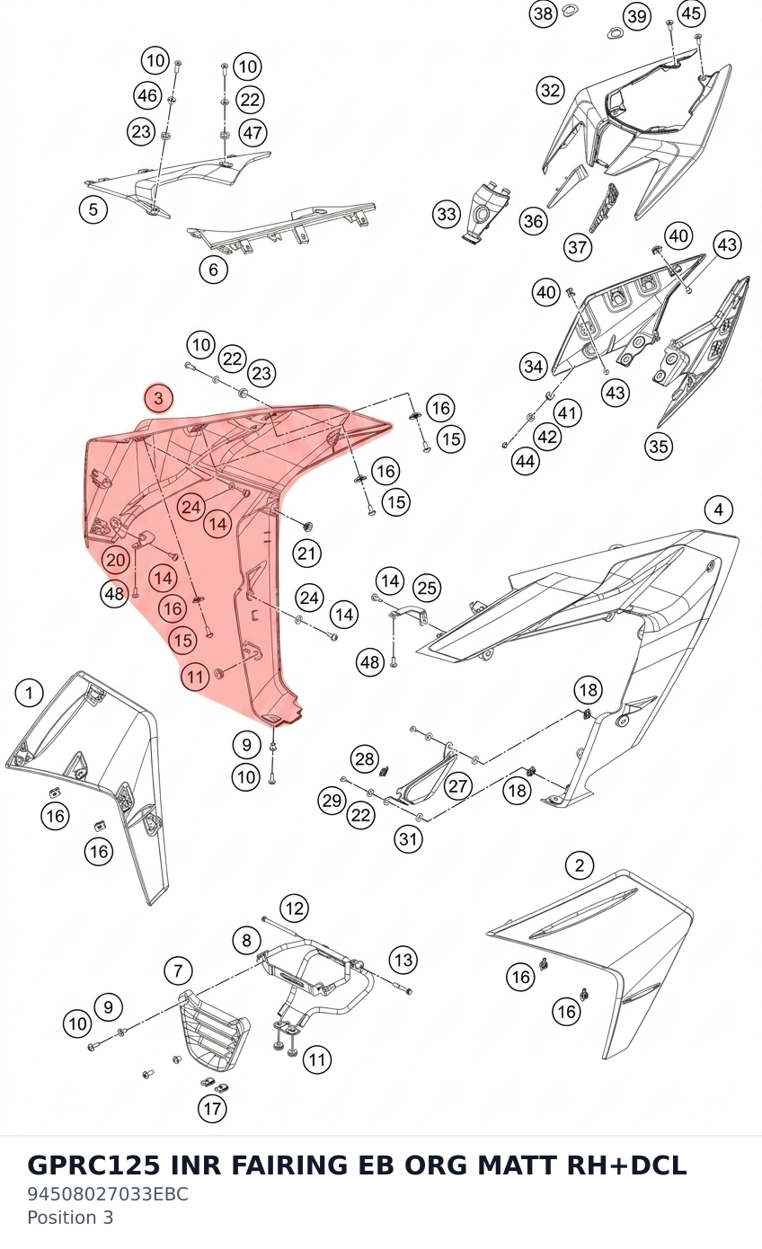 Diagram preview: GPRC125 INR FAIRING EB ORG MATT RH+DCL (94508027033EBC)